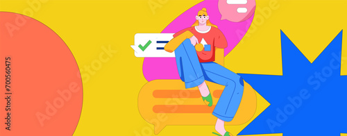 Virtual characters social communication concept business flat vector hand drawn illustration
