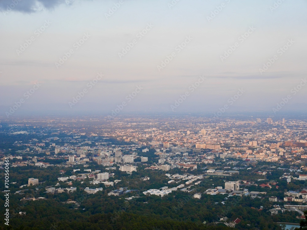landscape of chiang mai city form DOI SUTHEP mountain at morning, The Chiang Mai's highest view point Saw the city as wide as the eye, good atmosphere, beautiful view in front landscape of chiang mai city form DOI SUTHEP mountain at morning, The Chiang Mai's highest view point Saw the city as wide as the eye, good atmosphere, beautiful view in front