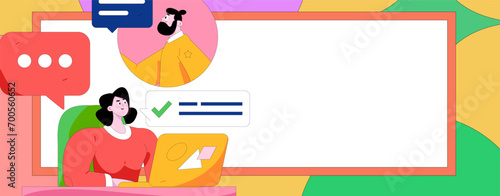 Virtual characters social communication concept business flat vector hand drawn illustration

