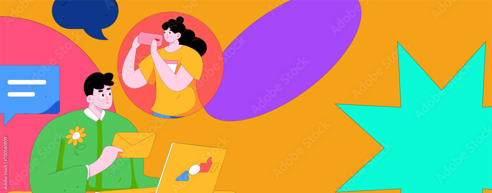 Virtual characters social communication concept business flat vector hand drawn illustration
Virtual characters social communication concept business flat vector hand drawn illustration