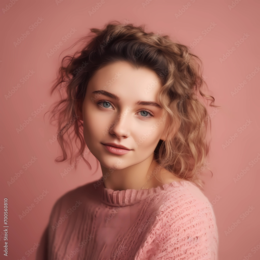 portrait of a woman, Authentic portrait of a confident young woman embracing her natural beauty and individuality on pink background portrait of a woman, Authentic portrait of a confident young woman embracing her natural beauty and individuality on pink background