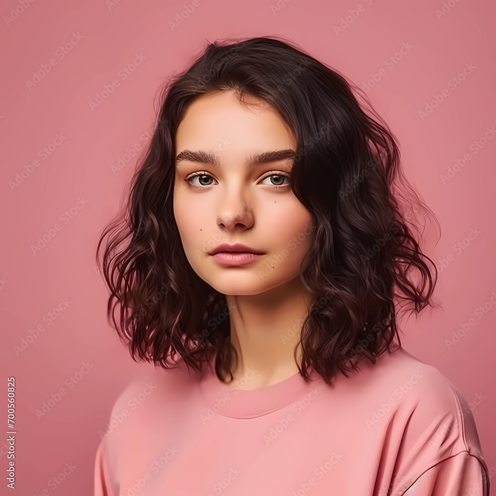 portrait of a woman, Authentic portrait of a confident young woman embracing her natural beauty and individuality on pink background portrait of a woman, Authentic portrait of a confident young woman embracing her natural beauty and individuality on pink background