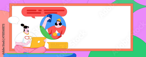 Virtual characters social communication concept business flat vector hand drawn illustration
