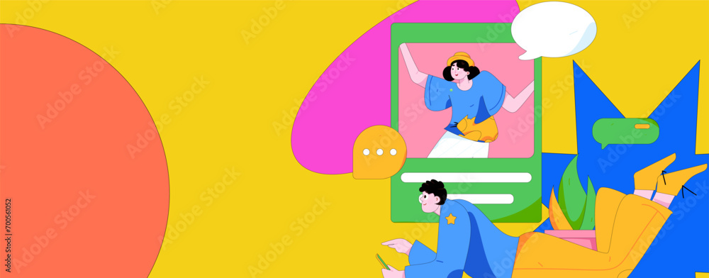 Virtual characters social communication concept business flat vector hand drawn illustration
Virtual characters social communication concept business flat vector hand drawn illustration