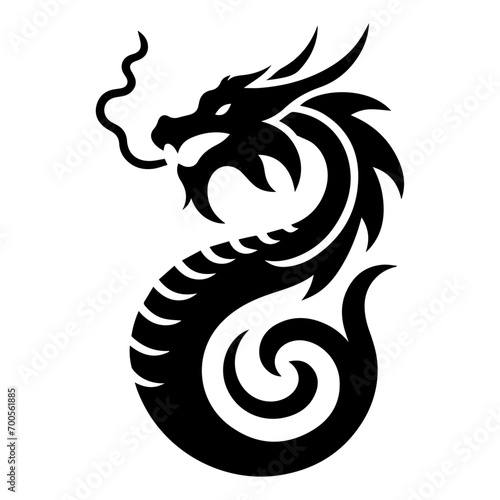 minimal Chinese Dragon Logo vector silhouette, black color silhouette, white background