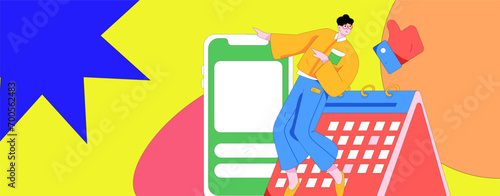 Virtual characters social communication concept business flat vector hand drawn illustration
