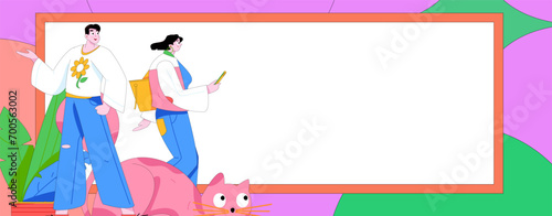 Virtual characters social communication concept business flat vector hand drawn illustration
