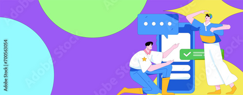 Virtual characters social communication concept business flat vector hand drawn illustration
