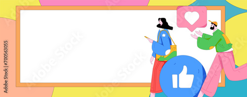 Virtual characters social communication concept business flat vector hand drawn illustration

