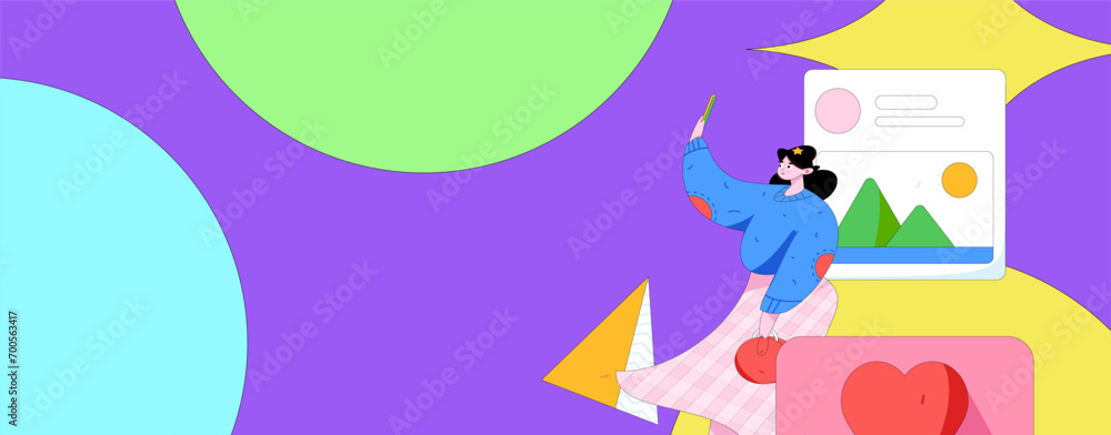 Naklejka premium Virtual characters social communication concept business flat vector hand drawn illustration 