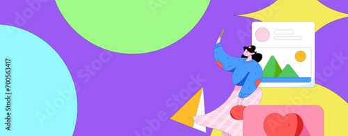 Virtual characters social communication concept business flat vector hand drawn illustration
