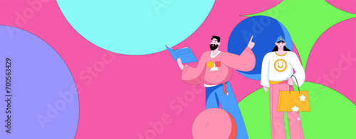 Virtual characters social communication concept business flat vector hand drawn illustration
