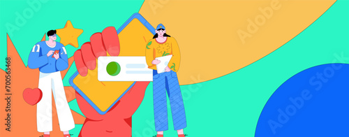 Virtual characters social communication concept business flat vector hand drawn illustration
