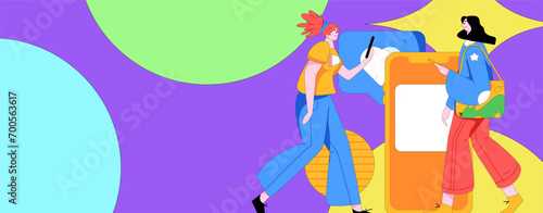 Virtual characters social communication concept business flat vector hand drawn illustration
