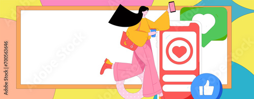 Virtual characters social communication concept business flat vector hand drawn illustration
