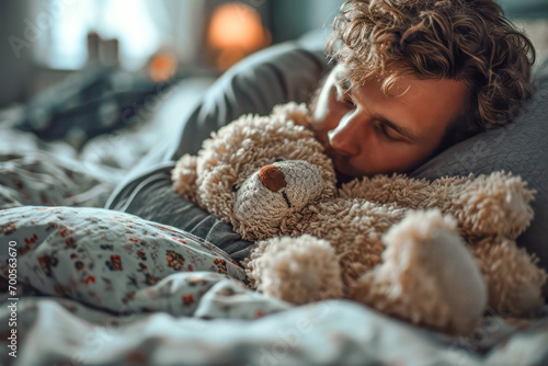 man in love with a teddybear photo