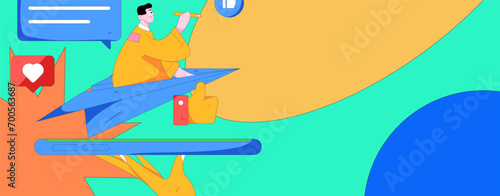 Virtual characters social communication concept business flat vector hand drawn illustration
