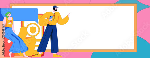 Virtual characters social communication concept business flat vector hand drawn illustration

