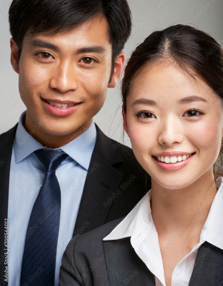 笑顔のビジネスウーマンとビジネスマン