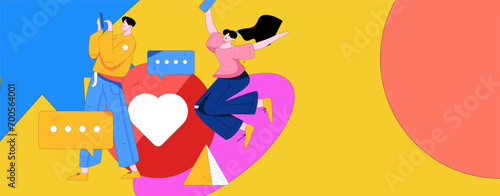 Virtual characters social communication concept business flat vector hand drawn illustration
