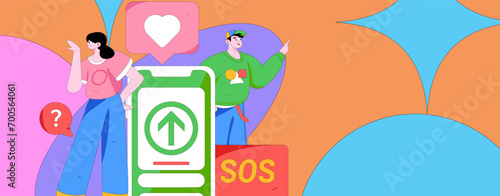 Virtual characters social communication concept business flat vector hand drawn illustration
