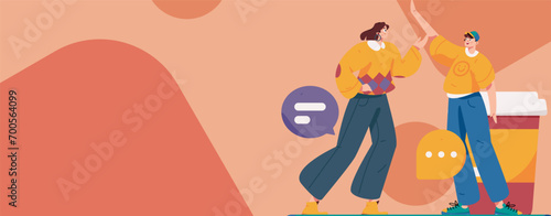 Virtual characters social communication concept business flat vector hand drawn illustration
