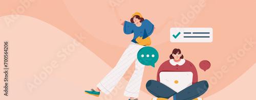 Virtual characters social communication concept business flat vector hand drawn illustration
