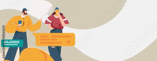 Virtual characters social communication concept business flat vector hand drawn illustration
