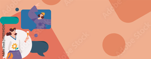 Virtual characters social communication concept business flat vector hand drawn illustration
