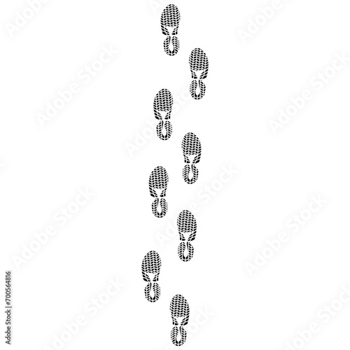 Vector running shoe print on white background. Footprints from sneakers. Silhouette of rock climbing and running.