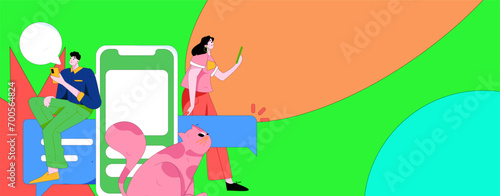 Virtual characters social communication concept business flat vector hand drawn illustration

