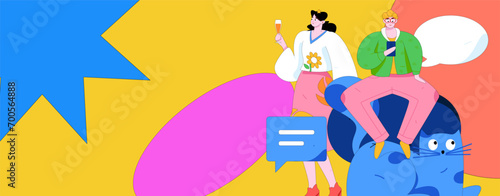 Virtual characters social communication concept business flat vector hand drawn illustration
