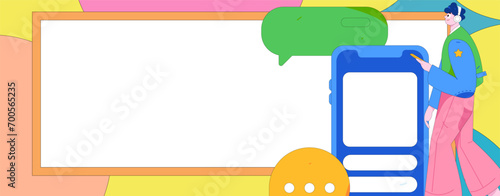 Virtual characters social communication concept business flat vector hand drawn illustration
