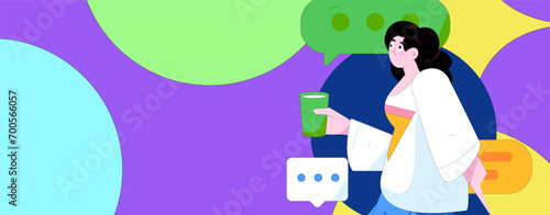 Virtual characters social communication concept business flat vector hand drawn illustration

