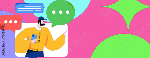 Virtual characters social communication concept business flat vector hand drawn illustration
