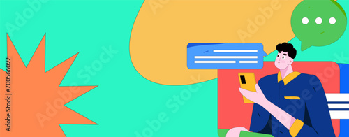 Virtual characters social communication concept business flat vector hand drawn illustration
