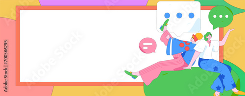 Virtual characters social communication concept business flat vector hand drawn illustration
