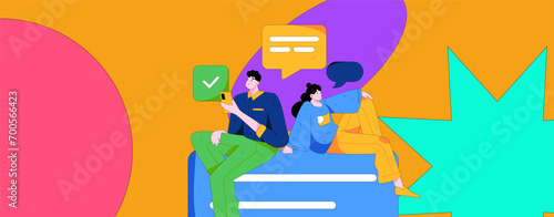 Virtual characters social communication concept business flat vector hand drawn illustration
