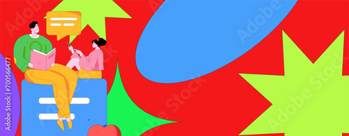 Virtual characters social communication concept business flat vector hand drawn illustration
