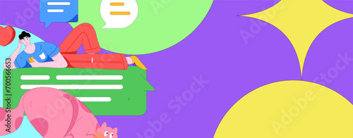 Virtual characters social communication concept business flat vector hand drawn illustration
