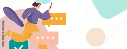 Virtual characters social communication concept business flat vector hand drawn illustration
