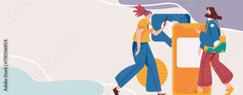 Virtual characters social communication concept business flat vector hand drawn illustration
