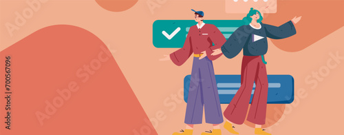 Virtual characters social communication concept business flat vector hand drawn illustration
