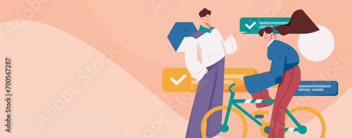 Virtual characters social communication concept business flat vector hand drawn illustration
