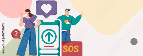 Virtual characters social communication concept business flat vector hand drawn illustration
