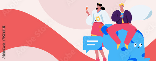 Virtual characters social communication concept business flat vector hand drawn illustration
