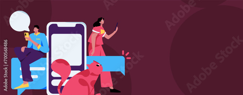 Virtual characters social communication concept business flat vector hand drawn illustration
