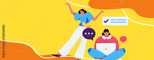 Virtual characters social communication concept business flat vector hand drawn illustration
