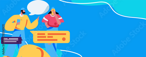 Virtual characters social communication concept business flat vector hand drawn illustration
