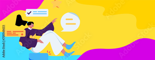 Virtual characters social communication concept business flat vector hand drawn illustration
